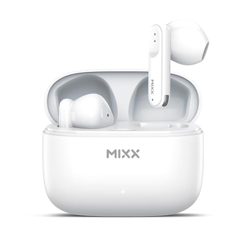Mixx StreamBuds Switch A7 Silicone-Free True Wireless Earbuds – Bluetooth 5.4 In-Ear Headphones with USB-C Charging Case, 18H Playtime, Quick Charge, Touch Controls, Voice Assistant, (White)