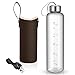 32 oz Glass Water Bottle with Nylon Bottle Protection Sleeves and Stainless Steel Lid 1L Time Marked Measurements for to-Go Travel at Home Reusable Eco Friendly (Coffee)