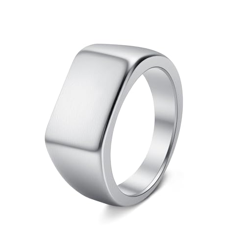 Udolfly Mens Square Signet Rings Pinky Thumb Biker Ring for Men High Polished Plain Wedding Ring Gift for Dad 10mm Silver Size 9