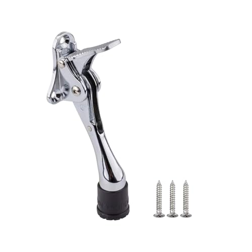 Primero Basics Kickdown Door Stopper – Heavy Duty Foot-Operated Door Stop for Bottom of Door, Industrial & Commercial Use, Anti-Slip Rubber Tip, Easy Install Metal Door Holder – Chrome