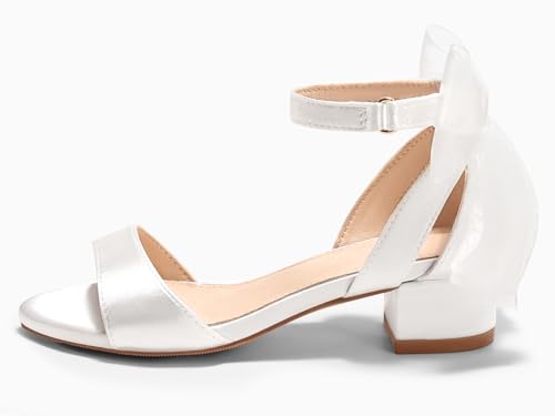 Image of Coutgo Girls Dress Shoes Sandals Chunky Low Heels Bow Ankle Strap Flower Girl Wedding Party Shoes