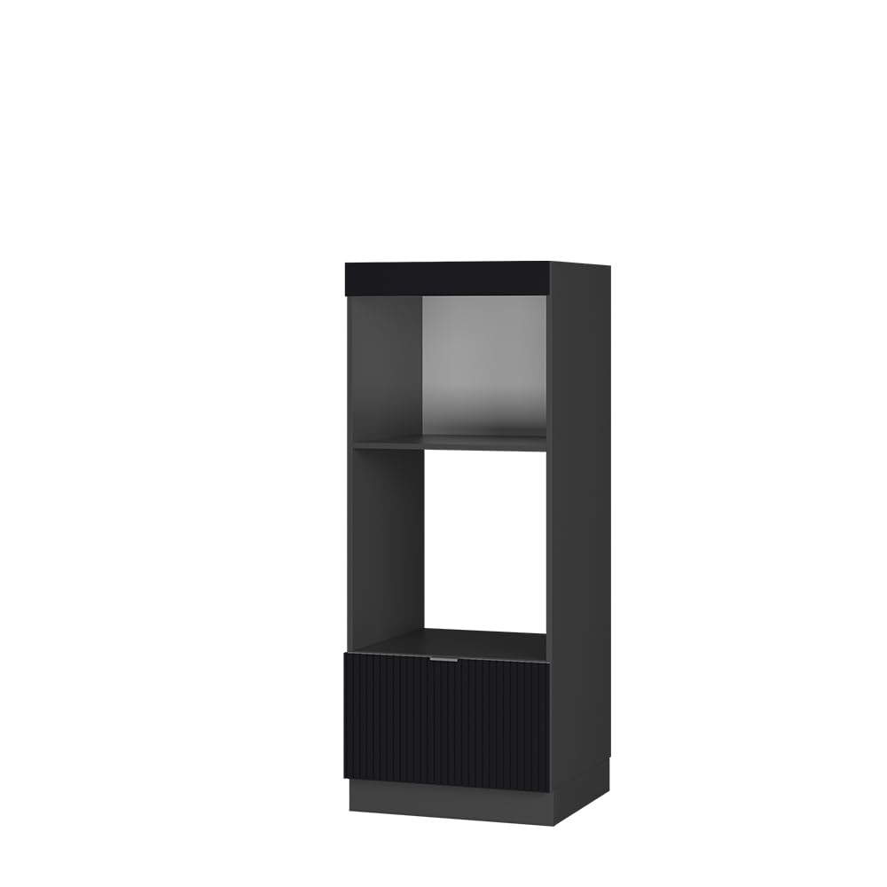Vicco Armoire Micro-Ondes Fame-Line, Noir rayé, 60cm Ouvert, à Combiner avec d'autres modules de la série Fame-Line