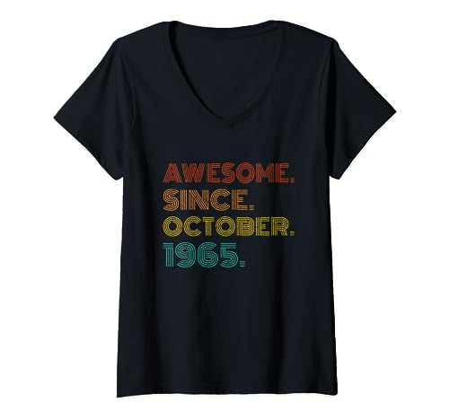 Awesome Since October 1965 Birthday Idea Men Women Vintage Camiseta Cuello V