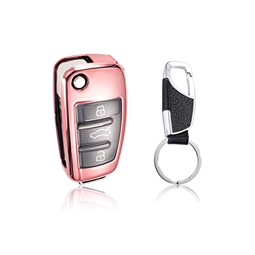 Image of Car Key Fob Cover for Audi A3 A4 A5 A6 Q3, Key Protection Key Holder for Audi C5 C6 B6 B7 B8 Q7 S3 TT, Pink, Small