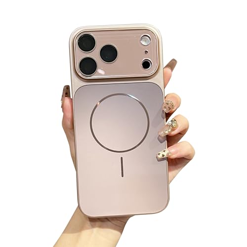 Coque magnétique iPhone 15 Pro or rose chromée compatible MagSafe anti-choc objectif photo
