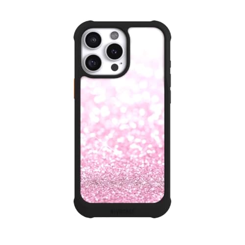 Coque iPhone 16 Pro Max antichoc noire et rose paillettes brillante NIVOmax compatible MagSafe