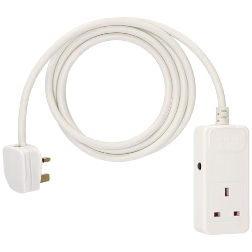 Image of Brennenstuhl Extension Cable for home and office (2m cable for indoor use, with rubberized socket 13A BS, fuse button reset function) white