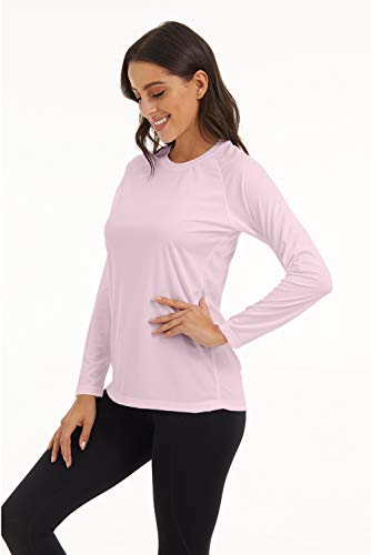 Kingfen Womens Long Sleeve Upf 50+ Workout Tops Ladies Fishing Sun Shirts Breathable Protection Shirt Lightweight Running Clothes Soft Pullover Quick Dry T Shirt Athletic Tops Light Pink Large #TOP2