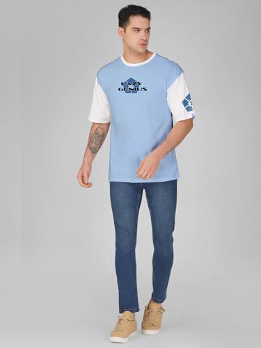 Image of crazymonk Men's Cotton Printed Nagi Blue Lock Oversized Sky Blue T-Shirt