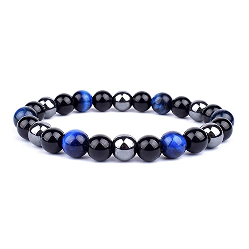 Bracelet en perles oeil de tigre naturel et obsidienne fine 24,17mm