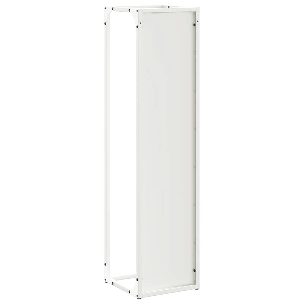 Estantería para leña blanca de acero laminado en frío, 25 x 25 x 100 cm, 100 kg de carga, leña para chimenea, soporte para leña para interior, salón, chimenea, horno y almacenamiento en seco
