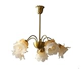 LUOYAOB Französische mittelalterliche Hängelampe mit fünf Köpfen, gelbem Blütenschirm aus Kunstharz, Kupferkorpus, ideal for Schlafzimmer, Wohnzimmer, Eingangsbereich, Flur oder Garderobe.
