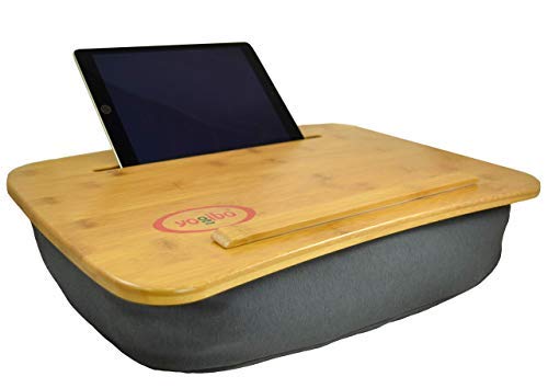 Yogibo Traybo 2.0 Lap Desk, Bamboo Top Lap Desk With Pillow for Laptop Built in Slot for Tablet or Phone, Lap Pad for Working, Reading, Writing, Lap Board, Dark Gray