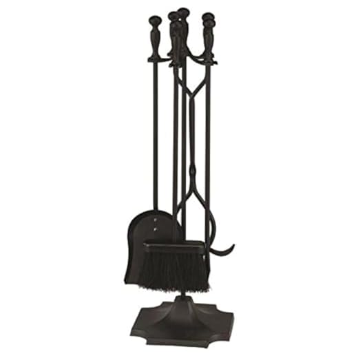 Rocky Mountain Goods Fireplace Tool Set 31” - Shovel, brush, poker, tongs, stand - Heavy duty wrought iron tools with decorative finish - Ergonomic Ball handles (Black)