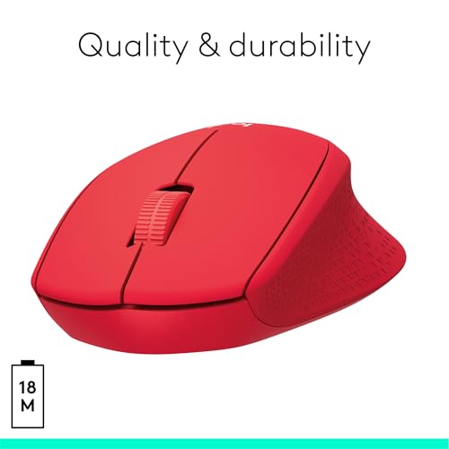 Image of Logitech M331 Silent Plus Wireless Mouse, 2.4GHz with USB Nano Receiver, 1000 DPI Optical Tracking, 3 Buttons, 24 Month Life Battery, PC /Mac /Laptop - Red