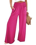 GRAPENT Summer Pants Palazzo Pants with Pockets Trouser Pants for Women Womens Summer Clothes Bell Bottom Pants Pantalones Womens Elastic Waist Pants Hot Pink Medium Size 8 Size 10