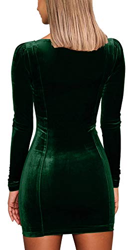 GOBLES Womens Sexy Velvet Long Sleeve Bodycon Elegant Mini Party Dress Dark Green - Image 5