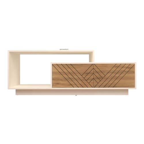 Image of Caspo TV Unit with Designer Shutters | Storage Cabinets | Engineered Wood TV Entertainment Unit | Dual Tone: Wood Oak Light and Frosty White | Do-It-Yourself (DIY)