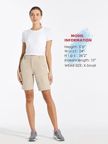 Willit Women's 10" Hiking Cargo Shorts Stretch Golf Active Long Shorts Quick Dry Outdoor Summer Khaki L - 5