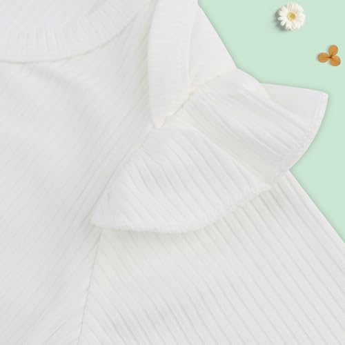 ABOHU 4 Peças Conjunto Roupa Bebé Menina Recém-Nascida, Macacão de Manga Longa com Babados + Calças Florais + Diademas + Conjunto de Cinto, Conjuntos de Roupa para Bebés 0-12 Meses, Branco e verde