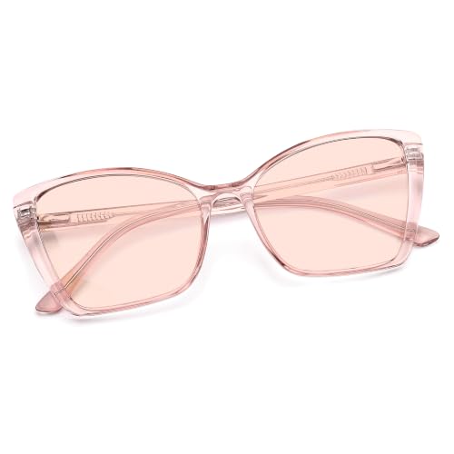 Image of Women's FL-Flex Cat Eye Tinted Blue Light Blocking Glasses for Migraine, Fluorescent Light Sensitivity, Photophobia & LED Gaming Computer Screen Glare (Light Rose /Flesh Pink)