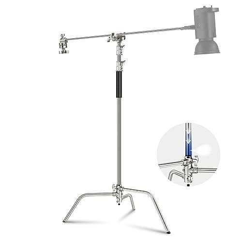 NEEWER C Stand con Boom Arm Pro 100% Acero Inoxidable, Amortiguador Soporte C de Luz para Fotografía de Altura Máxima 320cm, 128cm Brazo de Sujeción, 2 Grip Head para Monolight Softbox Reflector