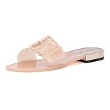 Olivia Miller Women’s Fashion Ladies Shoes, Blush Pink PVC Jelly w Buckle Wide Strap Single Band Sli