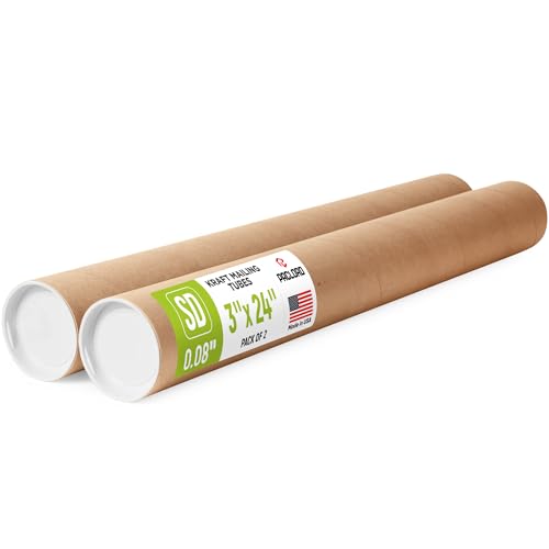3 x 24 Reinforced Kraft Paper Mailing Tube Pack of 2 Tubes with 4 Caps Secure USPS Approved Poster Tube Made in USA Cardboard Tube for Shipping and Storing Posters Prints Artwork
