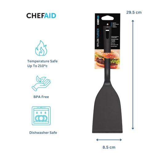 Chef Aid Nylon Flexible Turner, BPA Free Kitchen Spatula for use with Non-Stick Cookware, Part of a Selection of Kitchen Utensils, Black - Image 6