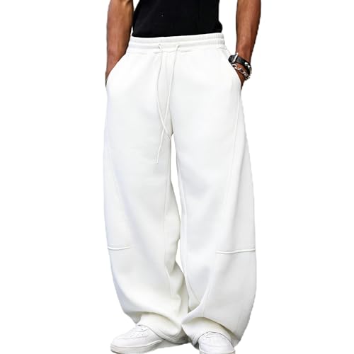 Estokap Mens Baggy Sweatpants Casual Loose Elastic Waist Pants Streetwear Joggers with Pockets White