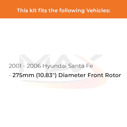 Image of Max Advanced Brakes Front & Rear Brake Kit Compatible With 2001-2004 2005 2006 Hyundai Santa Fe w /10.83 inch Frt Rotor Replacement Geomet Coated OE Disc Brake Rotors and Ceramic Brake Pads