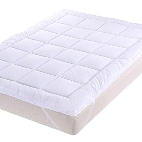 Royal Hotel Bedding Abripedic Plush Cotton Mattress Topper, Cal-King, 2 Inches Hypoallergenic Overfilled Down Alternative Anchor Bands Mattress Topper