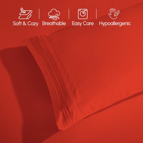 Image of Elegant Comfort Luxury 1500 Premium Hotel Quality Microfiber 5-Piece Sheet Set - Wrinkle Resistant, All Around Elastic Fitted Sheet, Deep Pocket up to 16 inch, Split King, Rust
