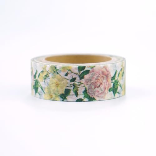 Image of Frontia Masking Tape, Yoko.N Yellow & Pink Roses, Japanese Decorative Tape for DIY Diary Crafts Journaling Scrapbook (3 Packs, Bulk Pack)