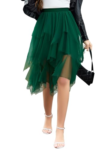 Wikoan Damen Tüll Rock Mehrlagig Mesh Damen Faltenrock Tüllrock Lang Unterrock Ballett Tutu Unregelmäßig A-Linie Rockabilly Rock Karneval Kostüm...