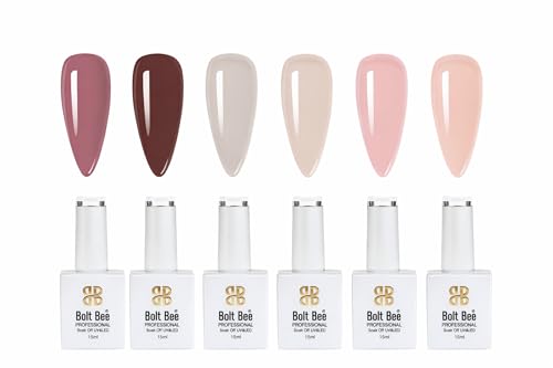 Image of Bolt Bee Gel Polish Kit Gel Polish Set,6 Colors Light Soft Sakura White Nude Spring Soak Off Nail Art Design Manicure Kit at Home (19)