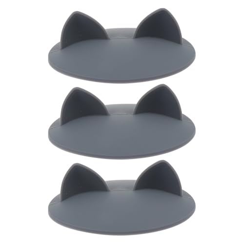PERSELOSO Tapa de Silicona para Taza Diseño Oreja de Gato, Gris, 3 Unidades, Resistente al Calor Prueba de Fugas, Funda para Taza Reutilizable para Hogar y Oficina