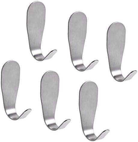 ZOTTI Powerful Self Adhesive Hooks - 6 Pack, Oval Stainless Steel | Heavy Duty Strong J Hook for General, Bathroom & Kitchen Use | Waterproof Stick on Hooks For Wall Decor, Hangers, Shelves | Easy Fit