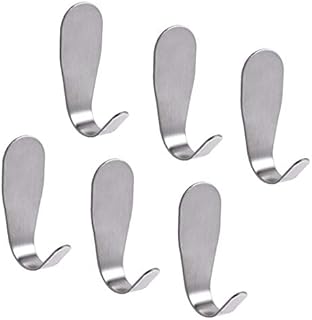 ZOTTI Powerful Self Adhesive Hooks - 6 Pack, Oval Stainless Steel | Heavy Duty Strong J Hook for General, Bathroom & Kitchen Use | Waterproof Stick on Hooks For Wall Decor, Hangers, Shelves | Easy Fit