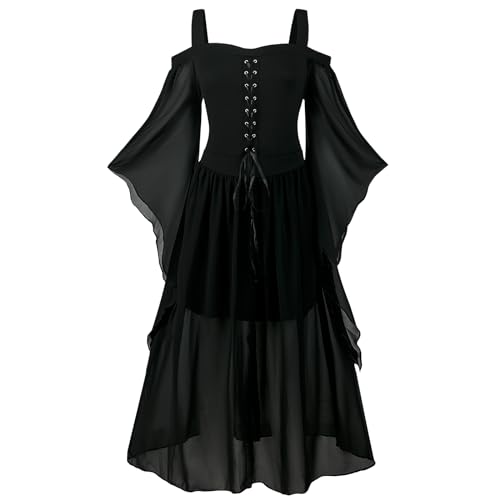 FJKVKDT - Vestido medieval para mujer, disfraz renacentista, victoriano, con mangas de trompeta, con corsé, para Halloween (modelo 3, M)