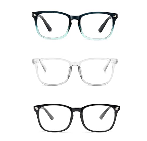 Image of Blue Light Blocking Computer Glasses for Men & Women, Square TR90 Lightweight Eyeglasses Frame, Anti Eye Strain UV Protection, Clear Lens for Gaming Office Reading