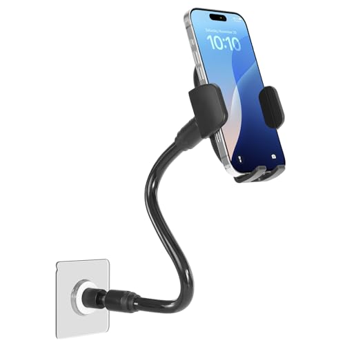 IYAR HOME Shower Phone Holder Gooseneck Adhesive 16inch Overall Length 360 Rotatable Waterproof Compatible with iPhone & All Phones, Shower Wall Mirror Glass Bathroom Kitchen