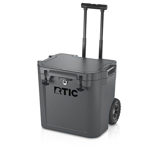 RTIC 45 QT Wheeled Ultra-Tough Cooler Hard Insulated Portable Ice Chest Box for Beach, Drink, Beverage, Camping, Picnic, Fishing, Boat, Barbecue, Rotomolded Construction, Dark Grey