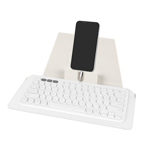 Image of GEEKRIA Compact Keyboard Case, Vegan Leather Travel Case with Phone and Tablet Holder, Compatible with Magic Keyboard, Logitech Pebble Keys 2 K380s / Logitech K380 (White)