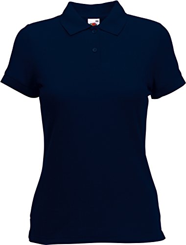 FRUIT OF THE LOOM LADY FIT PIQUE POLO SHIRT - (S-XXL) 9 COLOURS (SMALL - 32 - SIZE 10, DEEP NAVY BLUE)