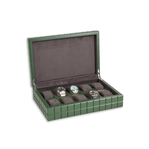 Bey-Berk Bogota Cube Watch Case – Holds 10 Large Watches, Soft Interior, Magnetic Closure, Green Square Storage Box