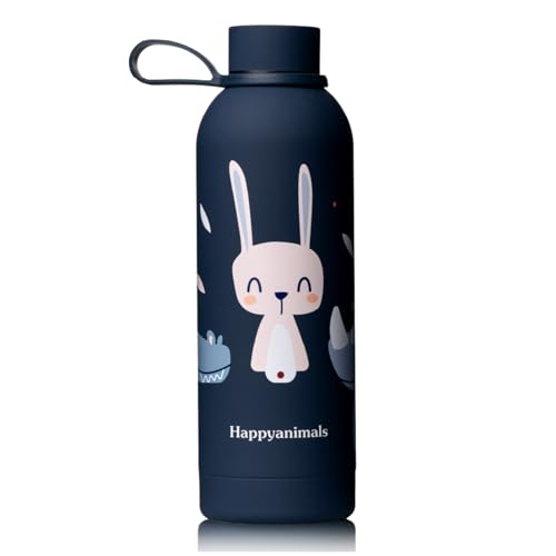 HappyMami, Termo Liquidos Bebe 500ml,Botella Acero Inoxidable, Cierre Hermético con Rosca, Incluye Asa para Transporte, Doble Pared Interna para Mantener Temperatura (Azul Noche)