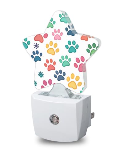 Image of Dog Paw Plug in Star Night Light, Night Light with Sensor for Kids Nursery Bedroom, Decorative Soft Glow Lamp for Hallway Bathroom, Energy Saving
