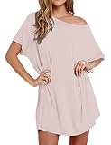 HIOINIEIY Women’s Short Sleeve T Shirt Dress Soft Nightgown Loose Top Plus Size Cover Up for Casual