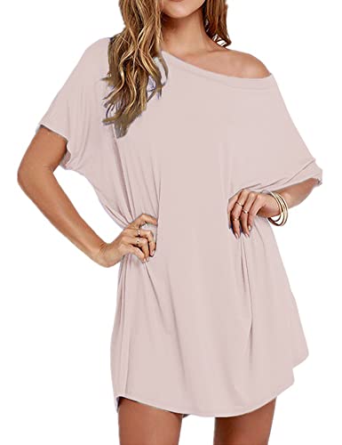 Hioinieiy Women’s Short Sleeve T Shirt Dress Soft Nightgown Loose Top Plus Size Cover Up For Casual Summer Beige 2X #TOP17